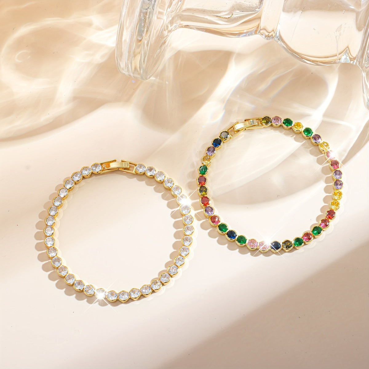 Elegant Multicolor Gemstone Gold Plated Tennis Bracelet