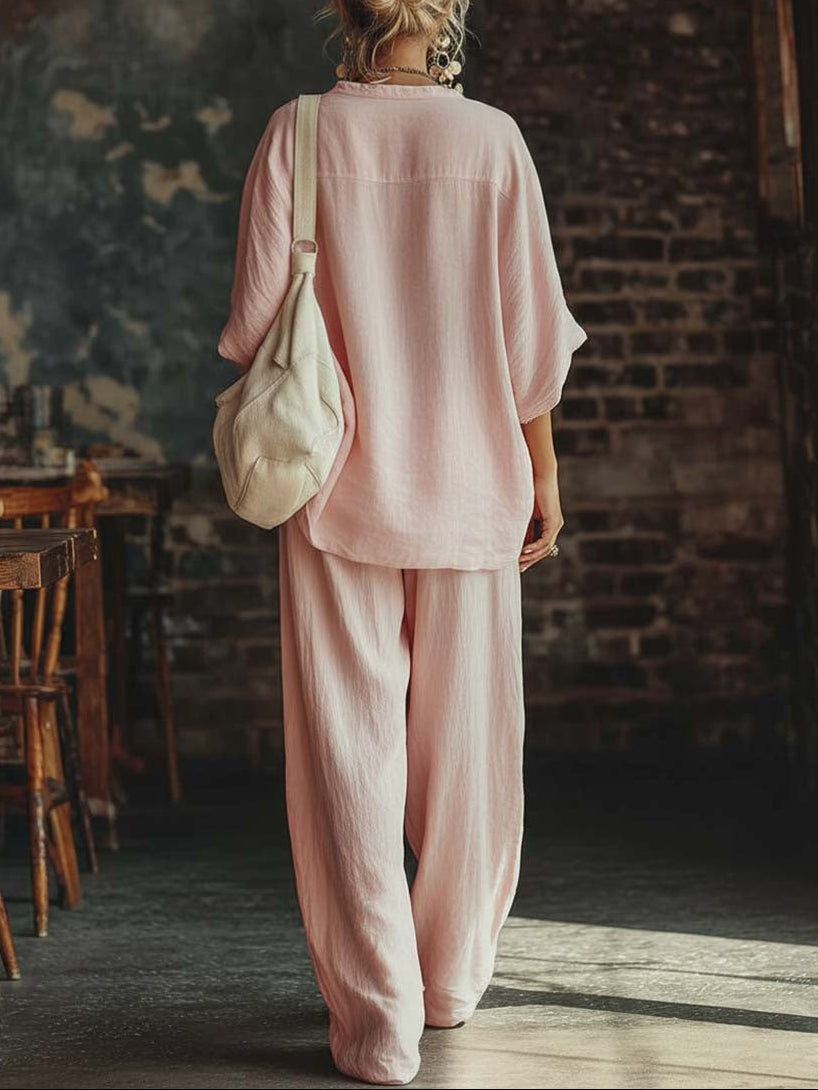 Conjunto de camisa con cuello en V y pantalones Samantha