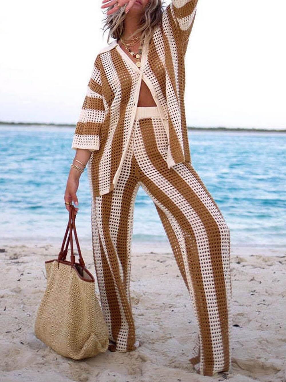Conjunto de camisa a rayas y pantalones de pierna ancha Sienna