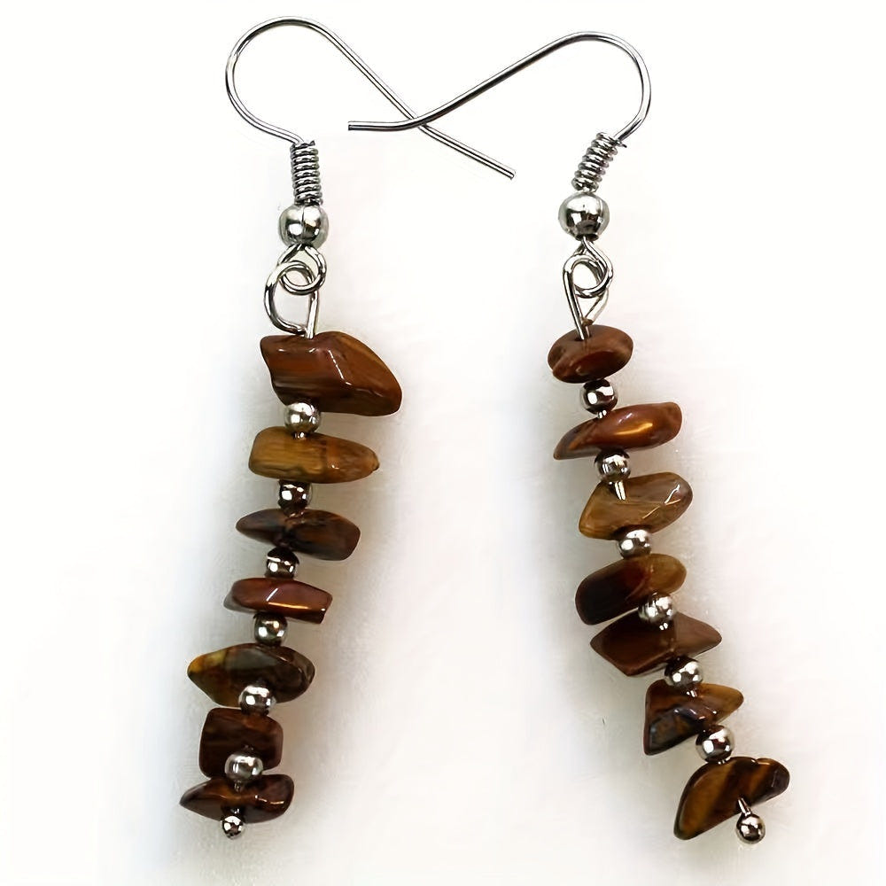Pendientes colgantes bohemios y coloridos de piedras preciosas naturales