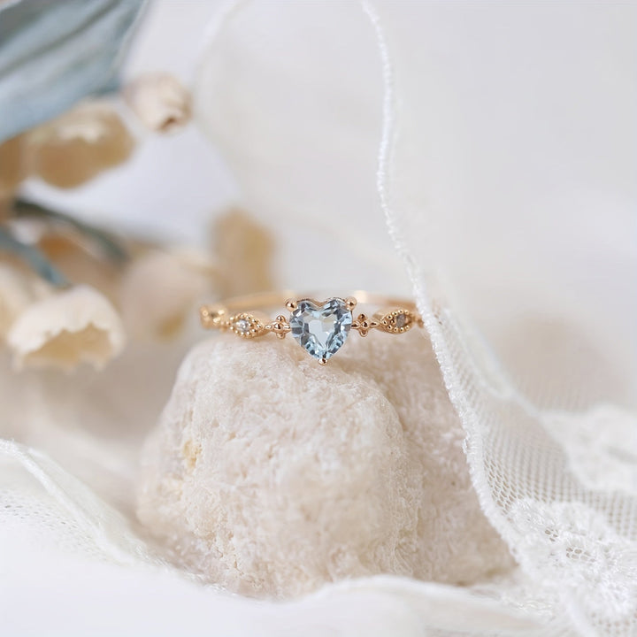 Vintage Minimalist Heart Shaped Zirconia Gold Plated Ring