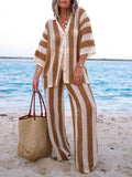 Conjunto Sienna com camisa listrada e calça de pernas largas