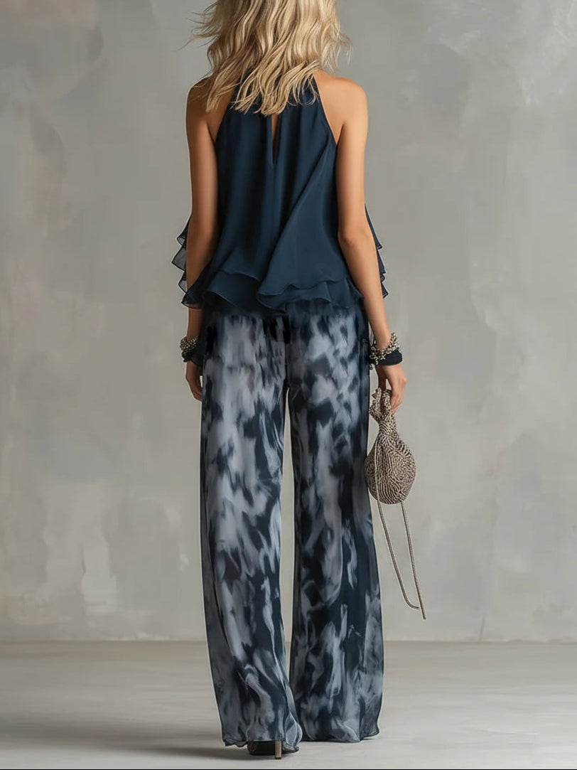 Ensemble Sofia avec haut dos nu et pantalon ample imprimé