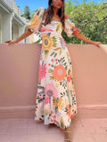 Ivy | Vestido longo de férias com decote quadrado e estampa floral