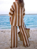 Conjunto Sienna com camisa listrada e calça de pernas largas