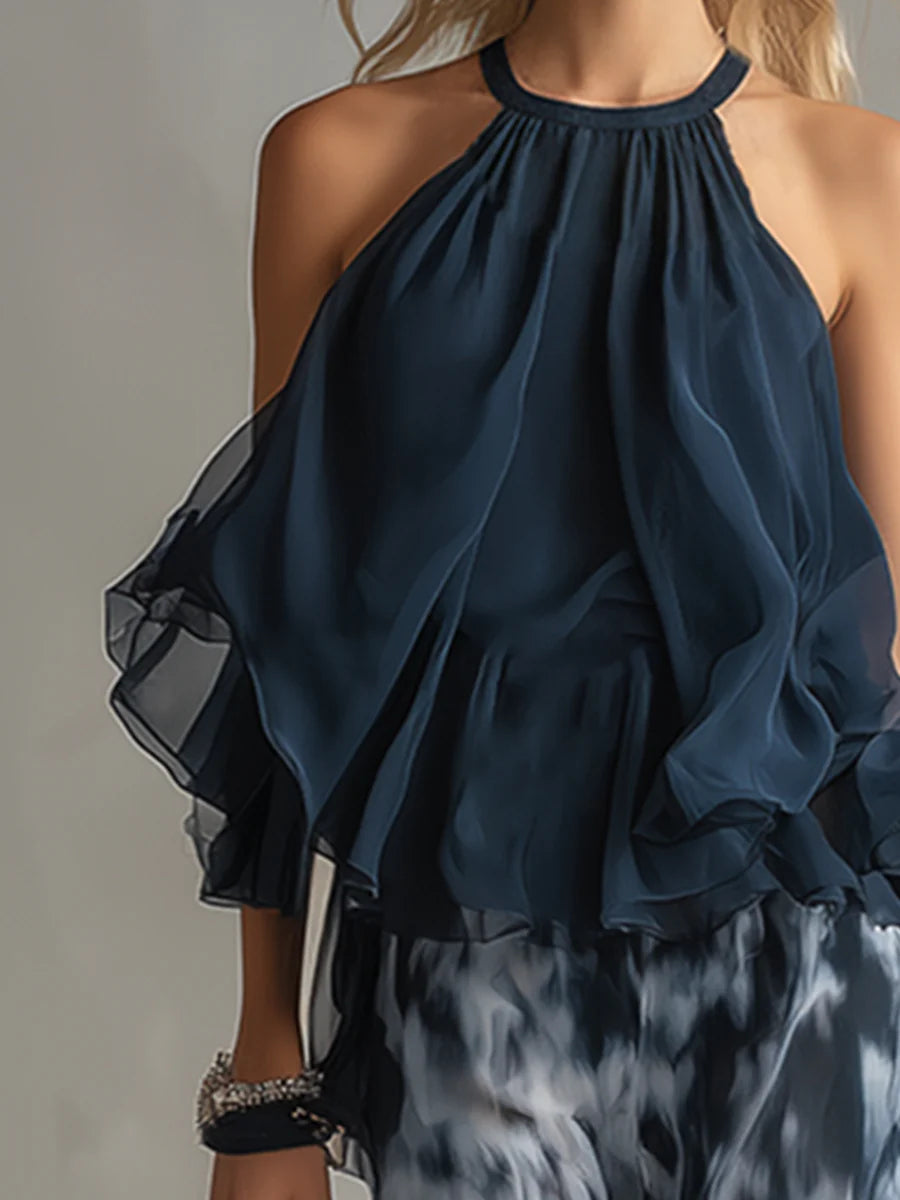 Ensemble Sofia avec haut dos nu et pantalon ample imprimé