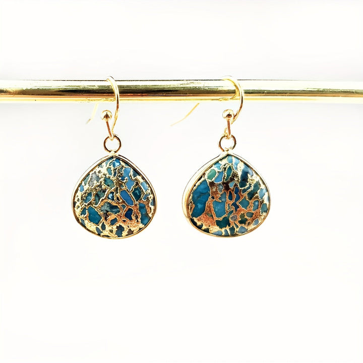 Pendientes bohemios de lágrima con mosaico de turquesa