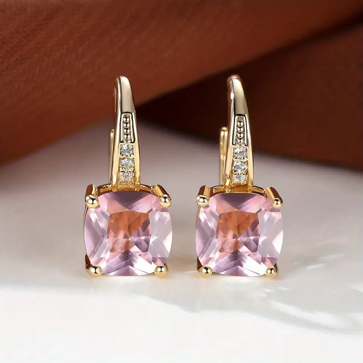 Mystic Sapphire Stone Hoop Gold Earrings