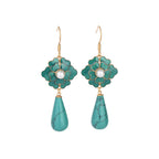 Elegantes pendientes vintage con diseño floral de turquesa y perla colgante
