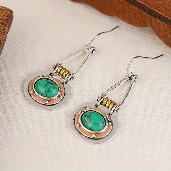 Pendientes artesanales colgantes de metal mixto con turquesa