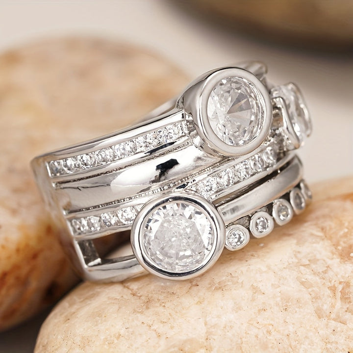 Stylish Wide Inlay Cubic Zirconia Band Ring