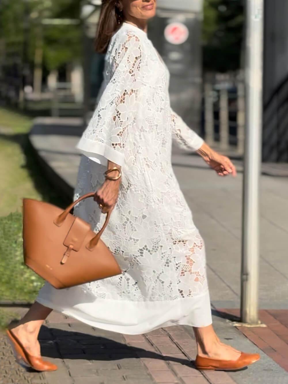 Willow | Vestido midi floral elegante de playa con escote en V