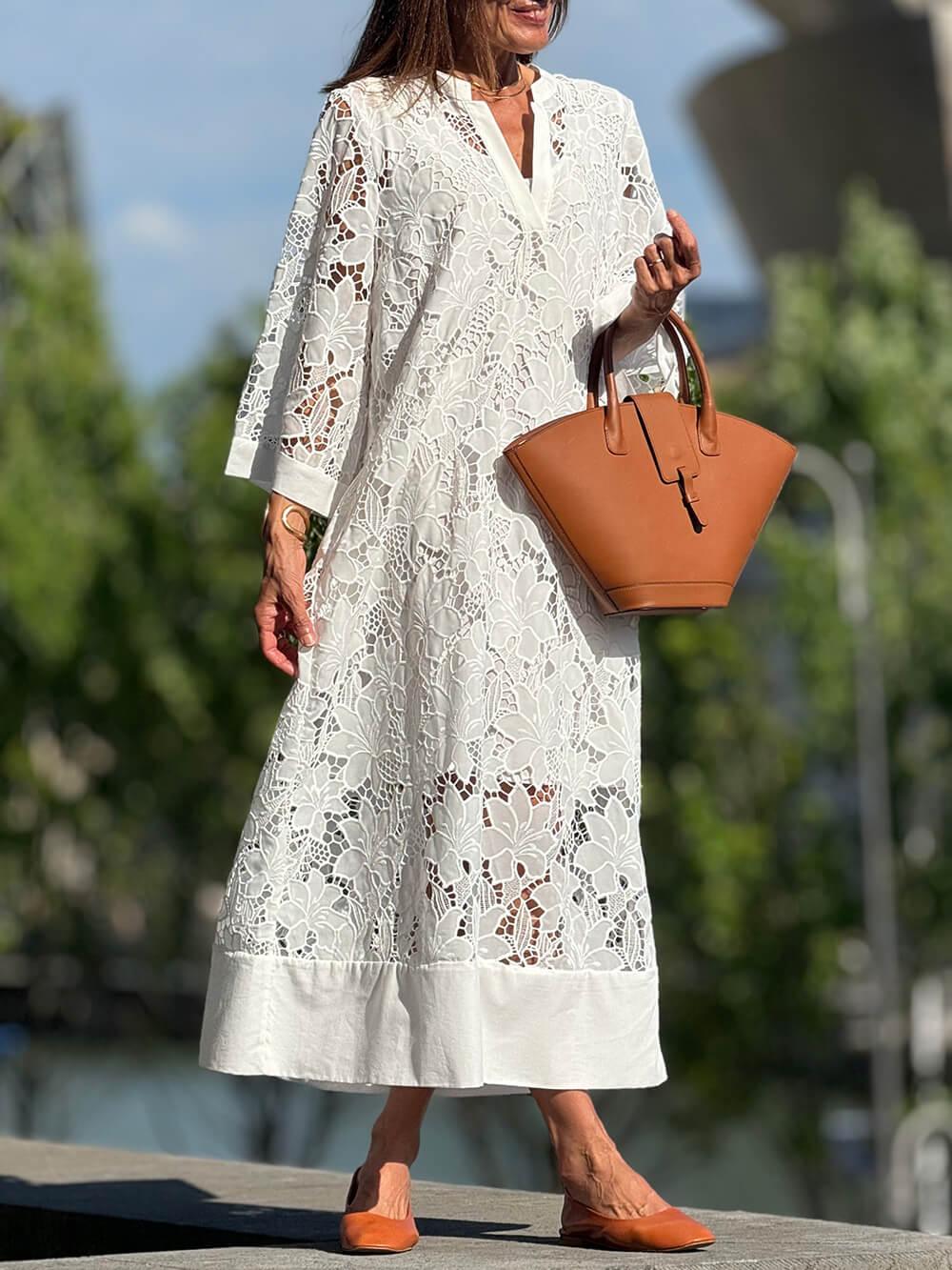 Willow | Vestido midi floral elegante de playa con escote en V