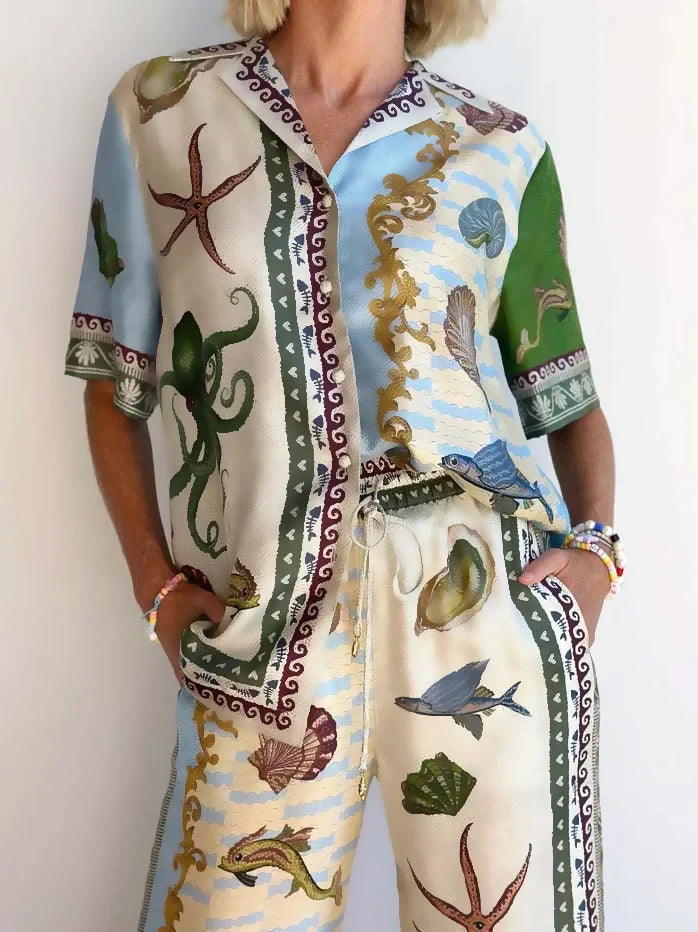 Conjunto Marina con Estampado Floral del Mar Profundo