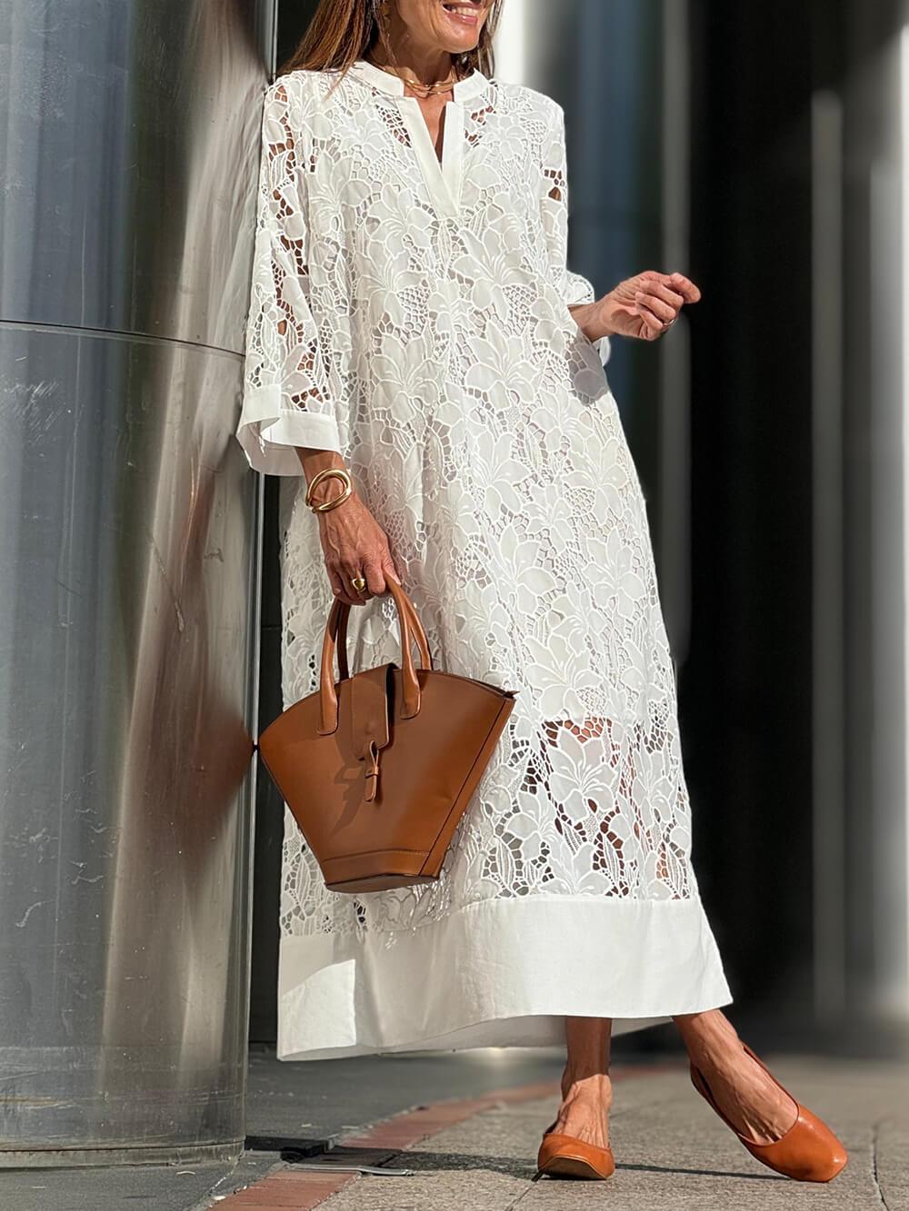 Willow | Vestido midi floral elegante de playa con escote en V