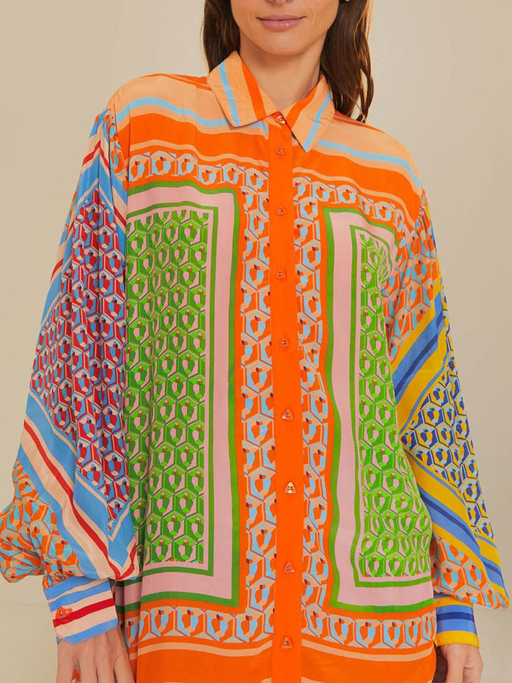 Camisa Celeste con Mangas Abullonadas