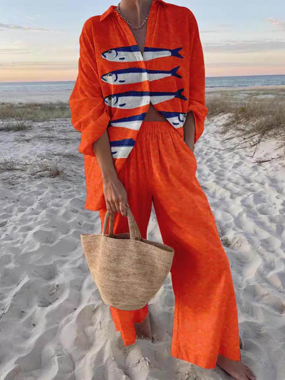 Conjunto de camisa extragrande y pantalones de pierna ancha Sofia