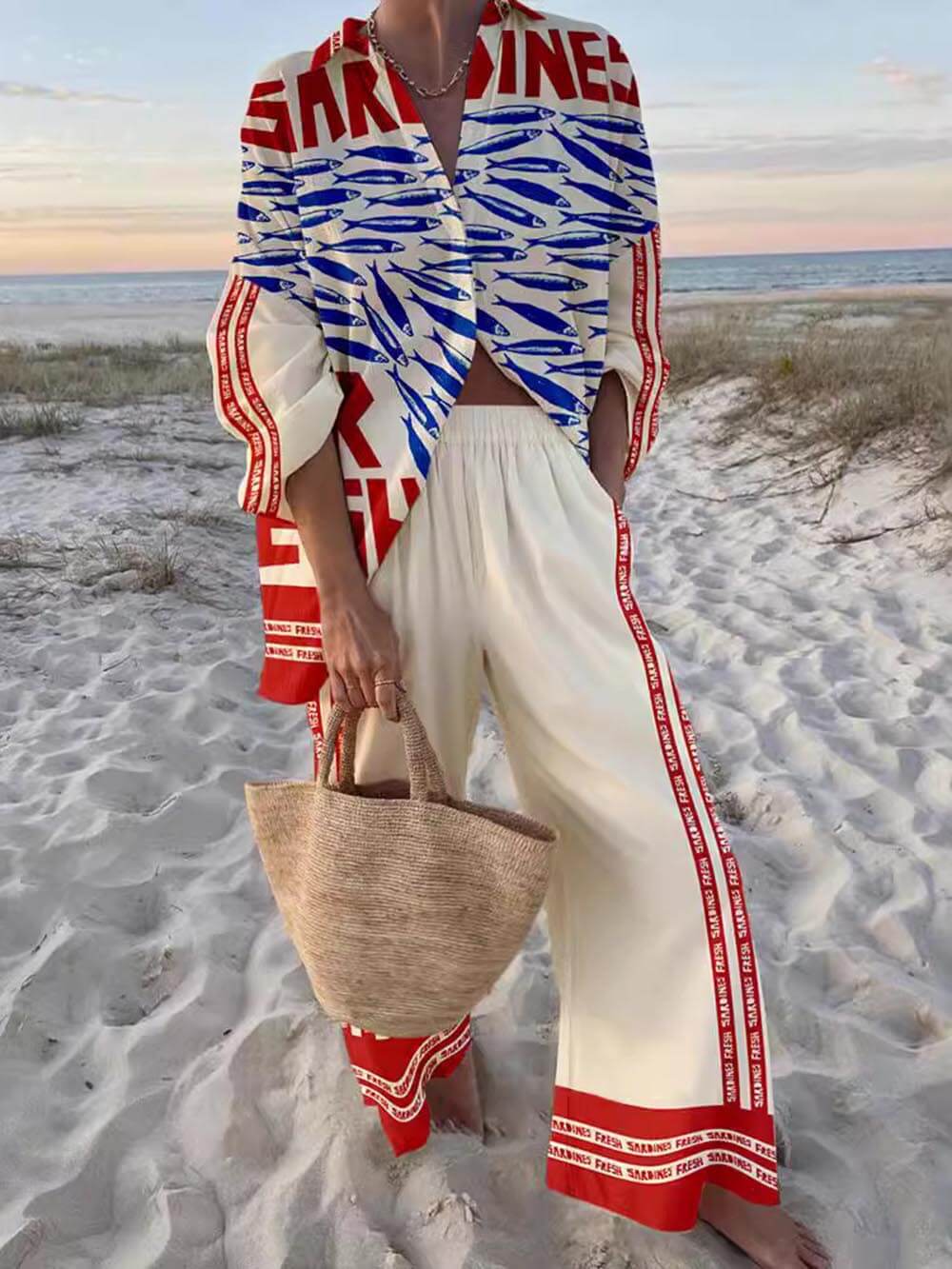 Conjunto de camisa extragrande y pantalones de pierna ancha Sofia