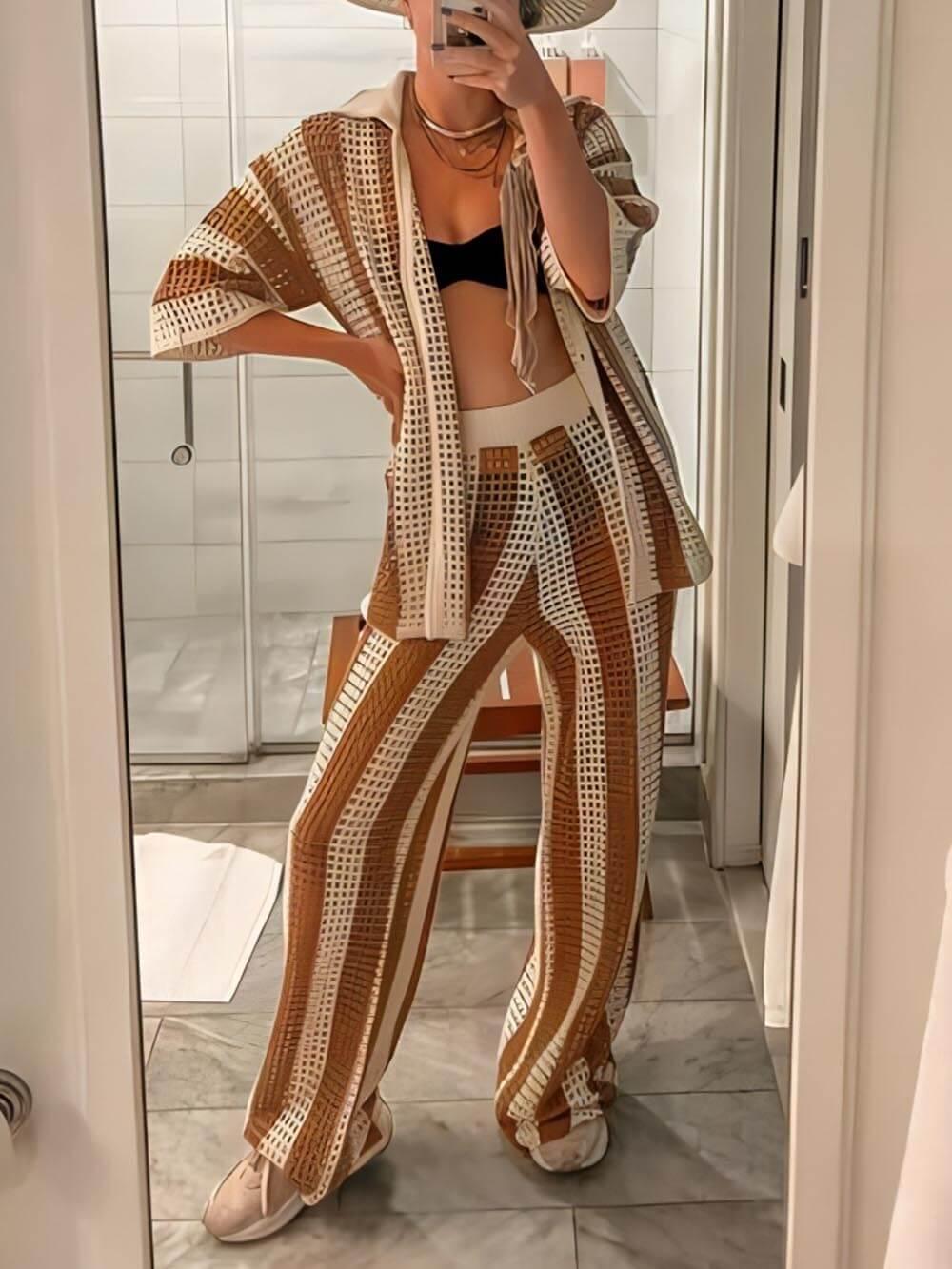 Conjunto Sienna com camisa listrada e calça de pernas largas