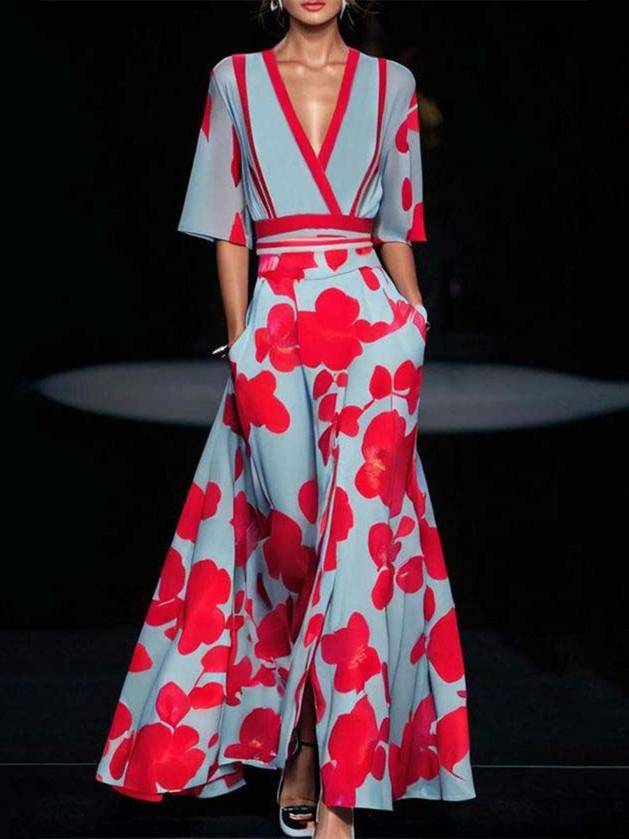 Lea | Conjunto elegante glamouroso de resort com vestido maxi de mangas médias à beira-mar