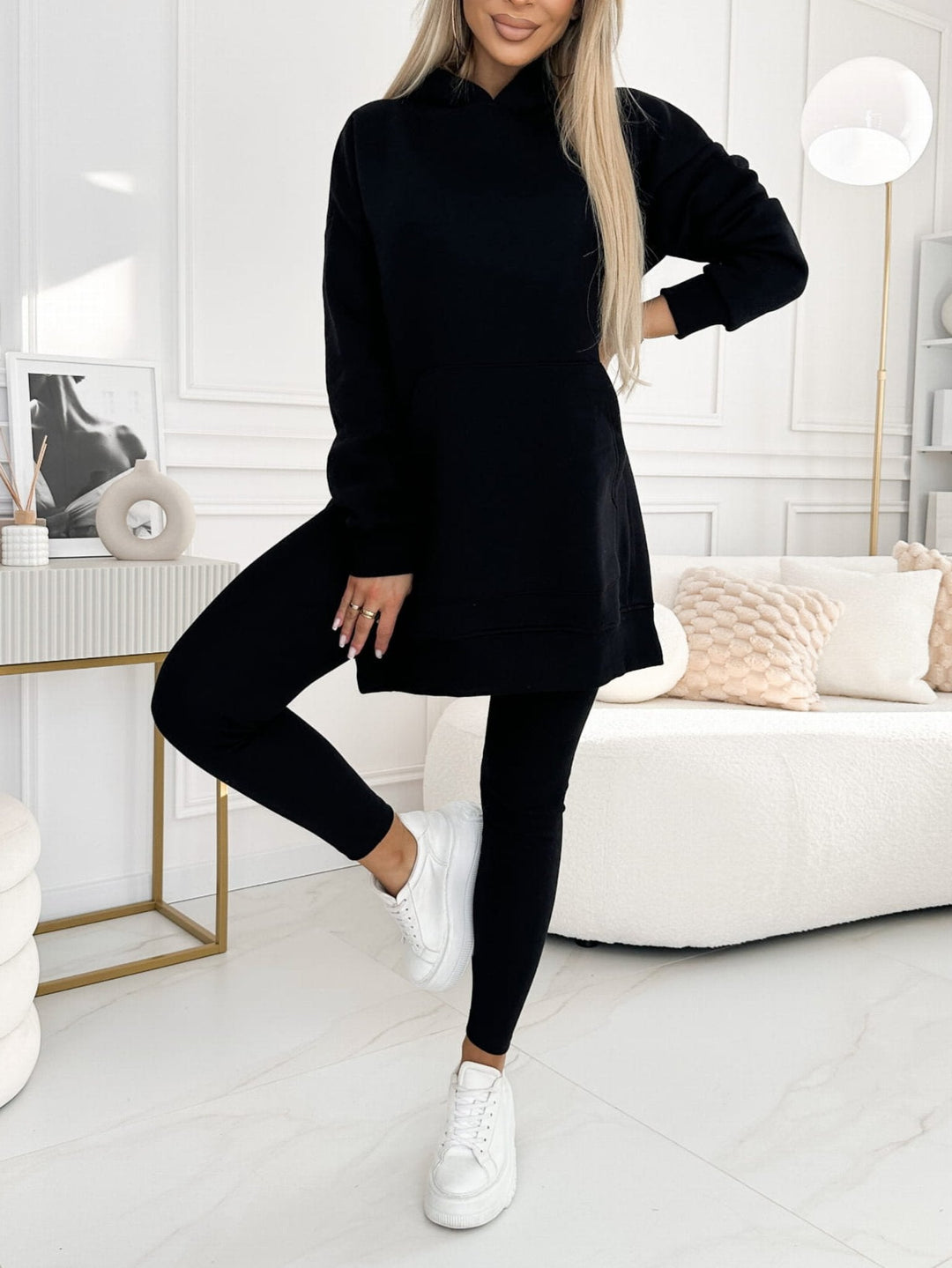 Conjunto Moletom com Capuz Cor Sólida e Leggings Forradas Sienna