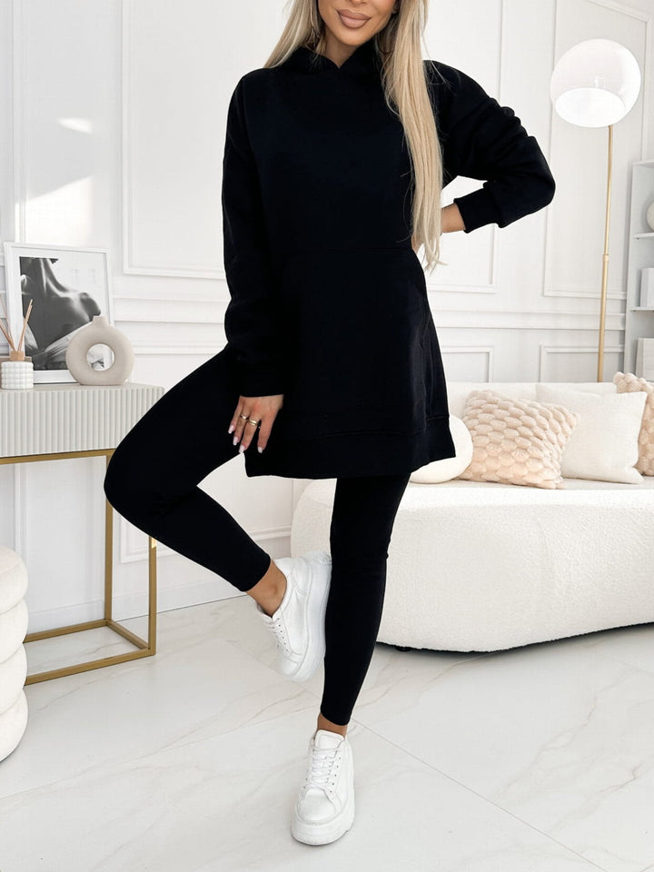 Conjunto Moletom com Capuz Cor Sólida e Leggings Forradas Sienna