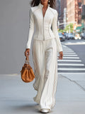 Ensemble Lila avec pantalon à jambes larges et fermeture éclair