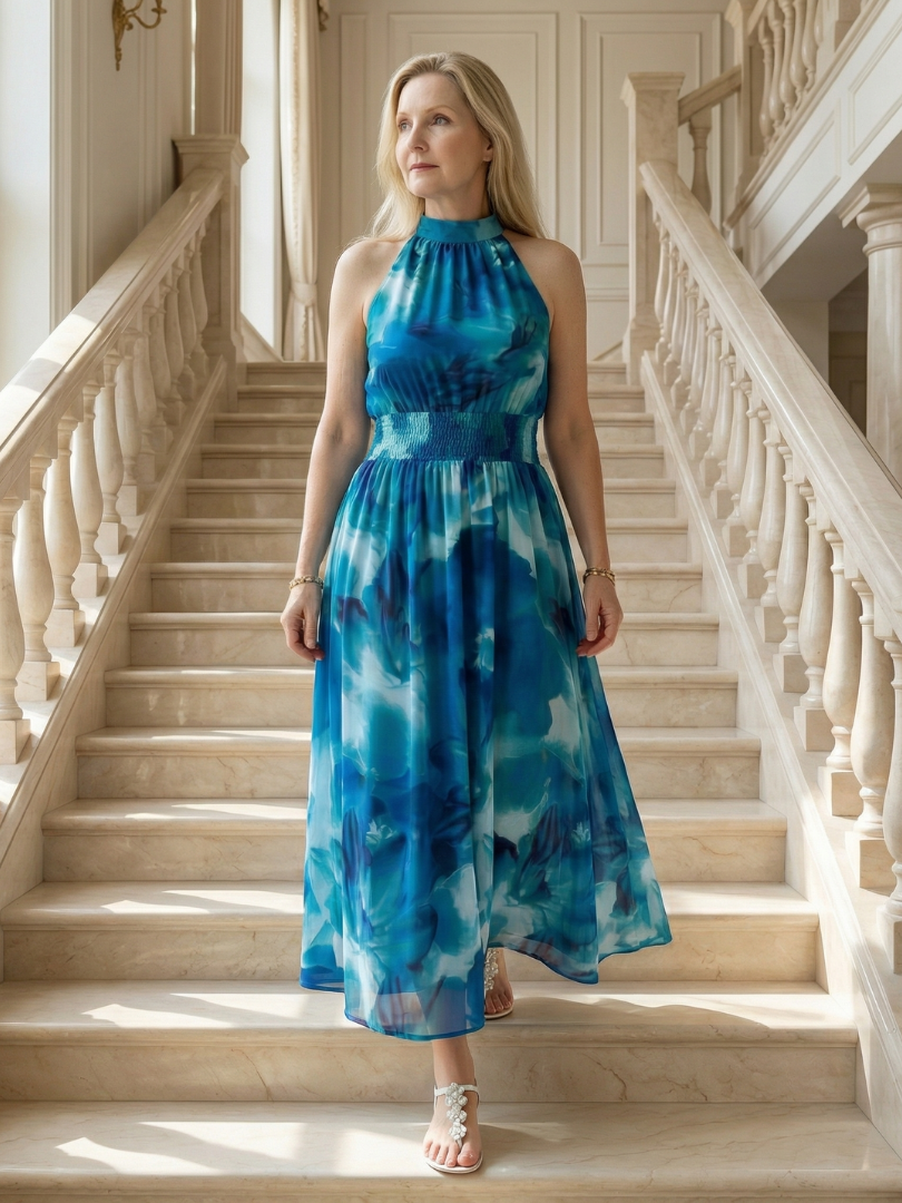 Sylin | Robe midi froncée à col licou