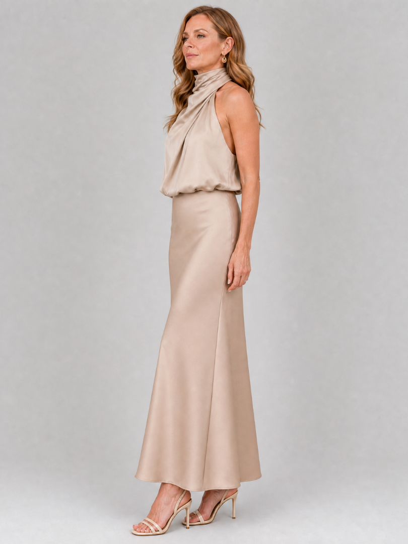 Nopal | Robe midi sans manches à encolure drapée