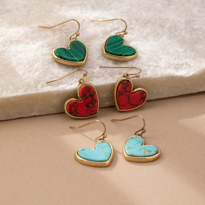 Pendientes Bohemios Minimalistas de Corazón de Turquesa Natural