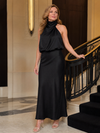 Nopal | Robe midi sans manches à encolure drapée