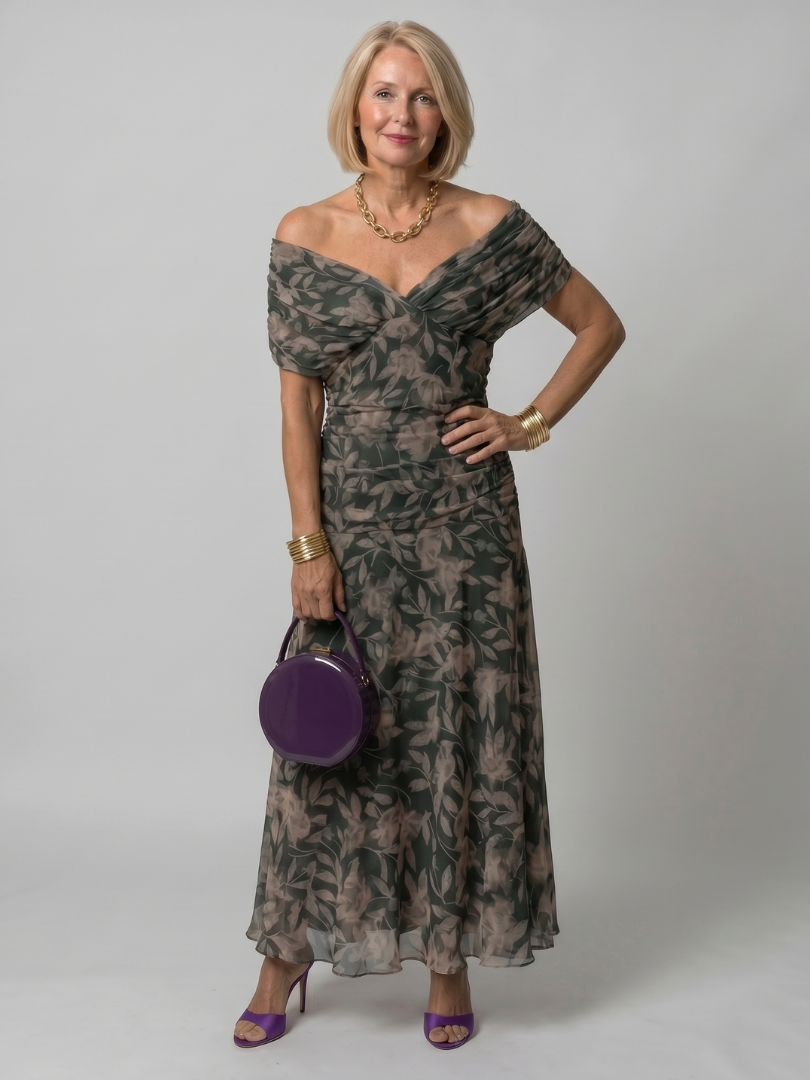 Calen | Vestido midi fluido de hombros descubiertos