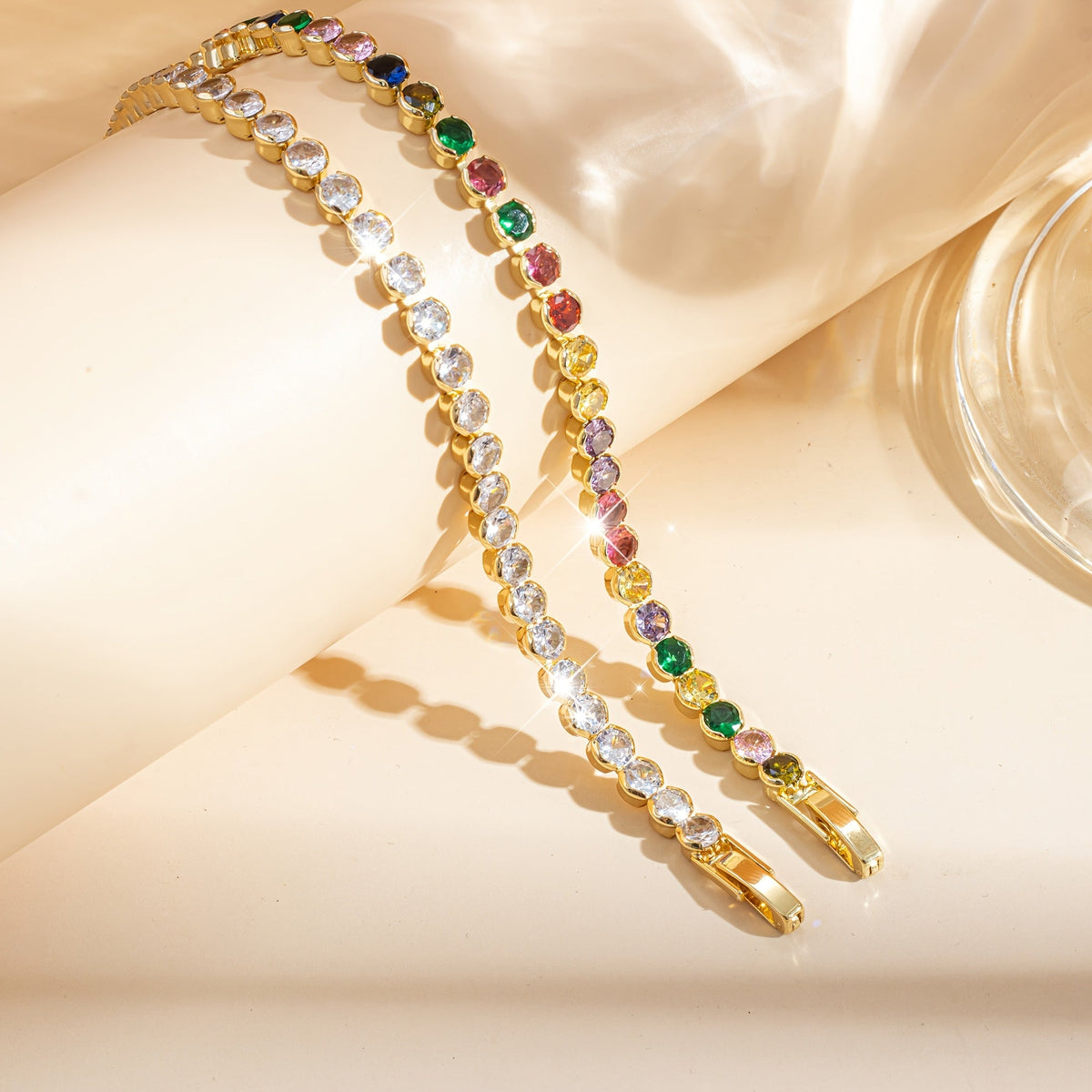 Elegant Multicolor Gemstone Gold Plated Tennis Bracelet