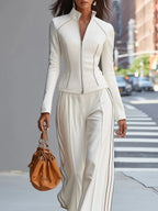 Ensemble Lila avec pantalon à jambes larges et fermeture éclair