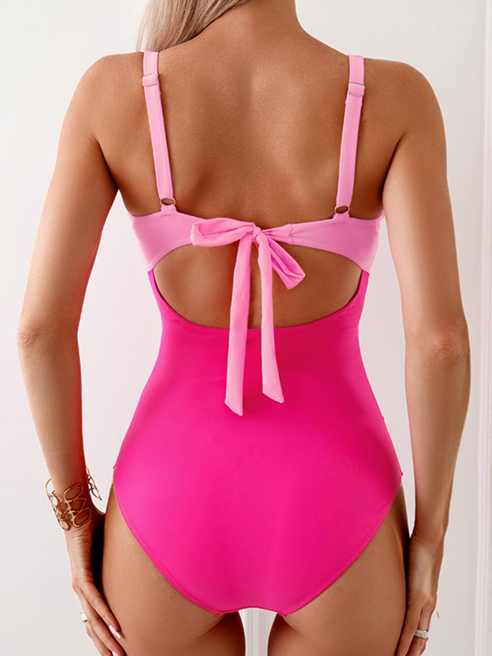 Traje de baño de una pieza con parche de contraste Lila