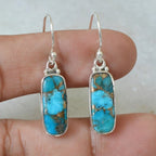 Boucles d'oreilles rectangulaires pendantes en turquoise, plaquées argent