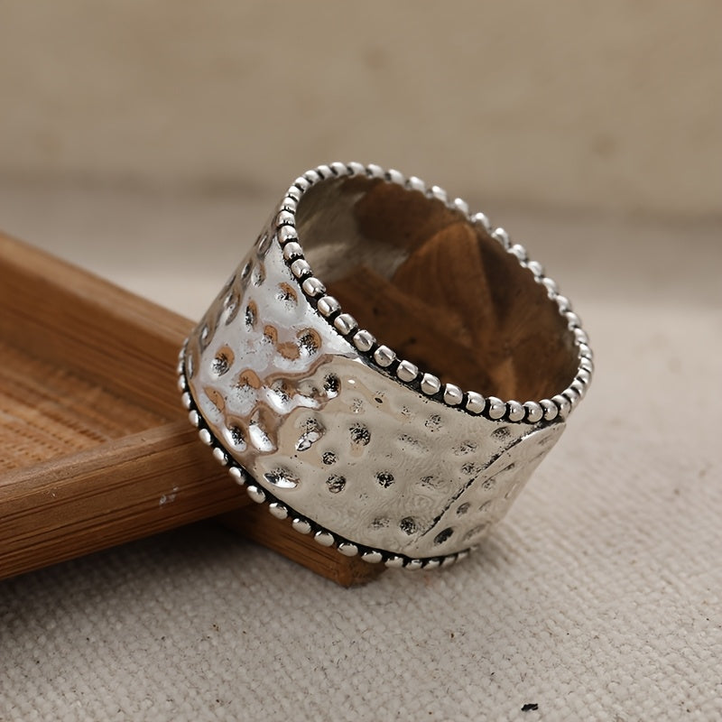 Vintage Handcrafted Silver Plated Wide Band Heart Spinner Ring