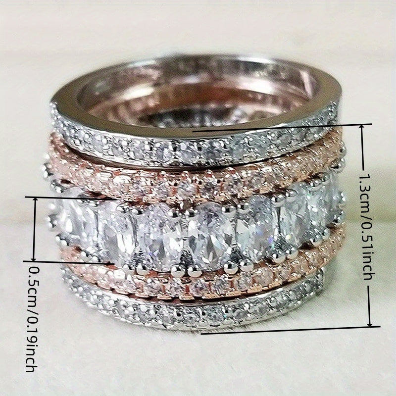 Elegant Wide Band Shiny Zirconia Two Color Ring