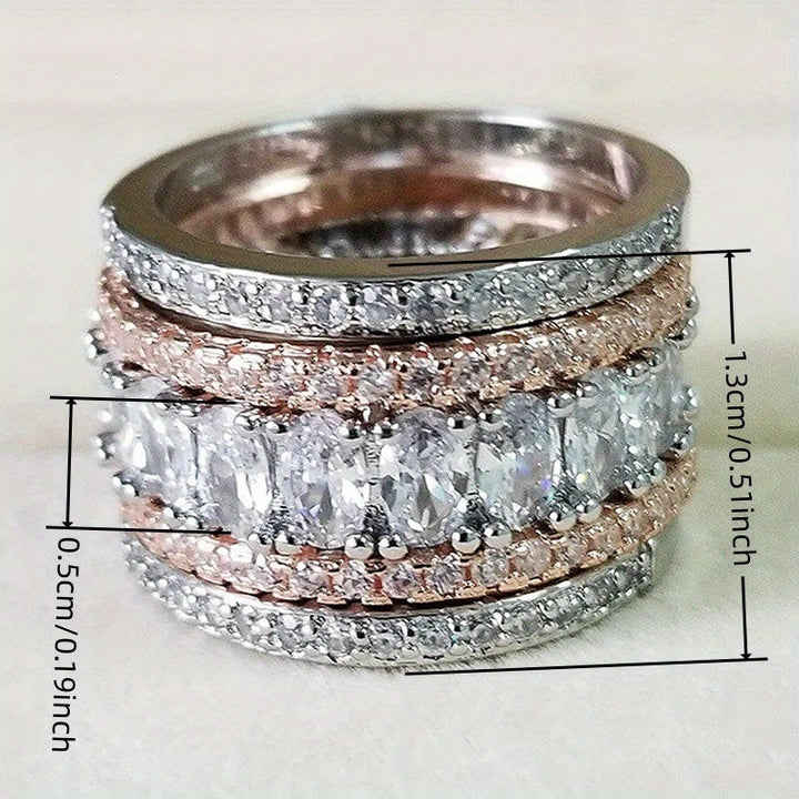 Elegant Wide Band Shiny Zirconia Two Color Ring