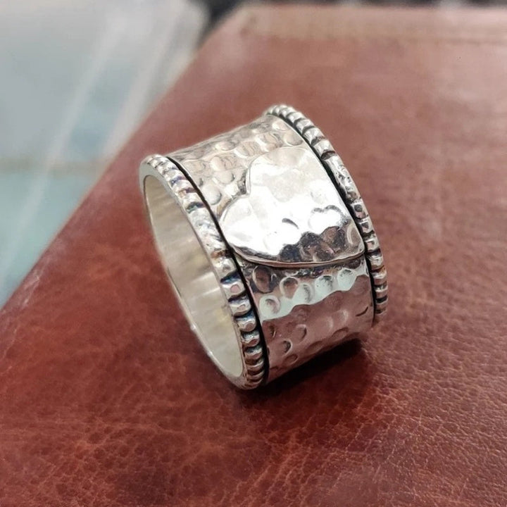 Vintage Handcrafted Silver Plated Wide Band Heart Spinner Ring