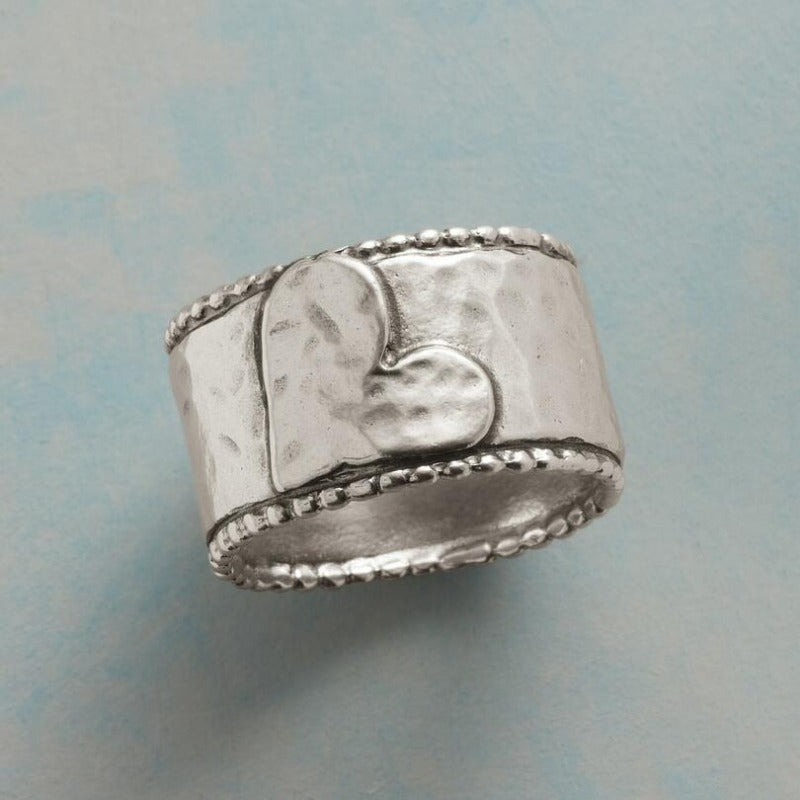 Vintage Handcrafted Silver Plated Wide Band Heart Spinner Ring