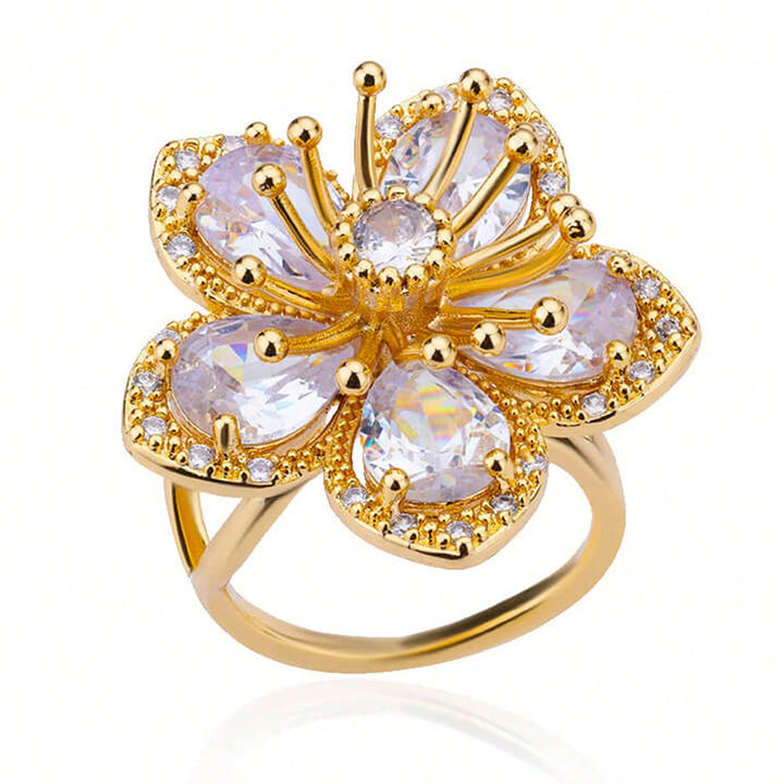 Elegant Gold Plated Pink Zirconia Flower Ring