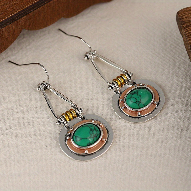 Pendientes artesanales colgantes de metal mixto con turquesa