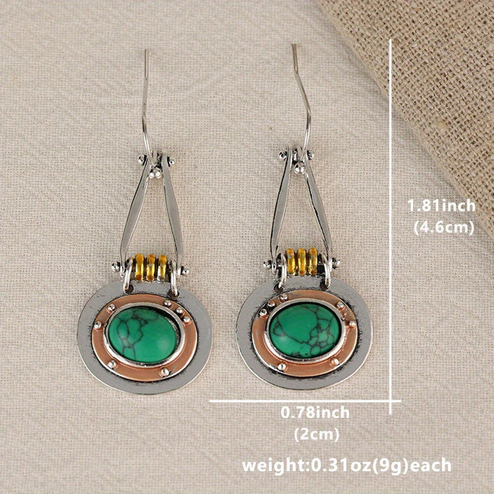 Pendientes artesanales colgantes de metal mixto con turquesa