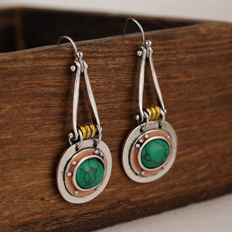 Pendientes artesanales colgantes de metal mixto con turquesa