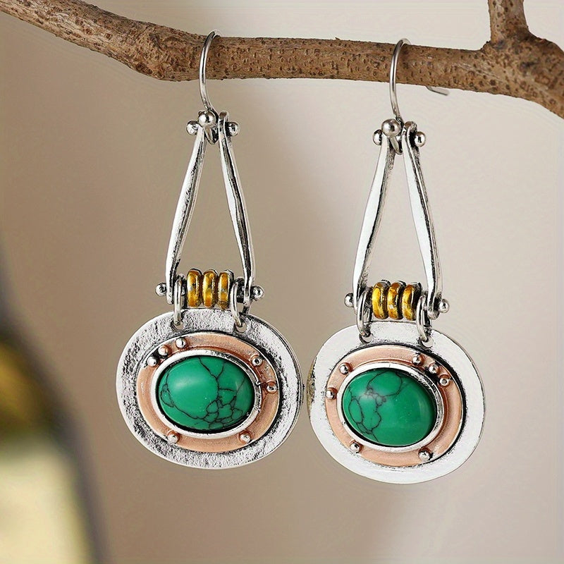 Pendientes artesanales colgantes de metal mixto con turquesa