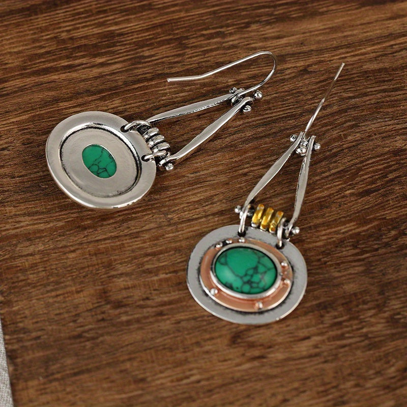 Pendientes artesanales colgantes de metal mixto con turquesa