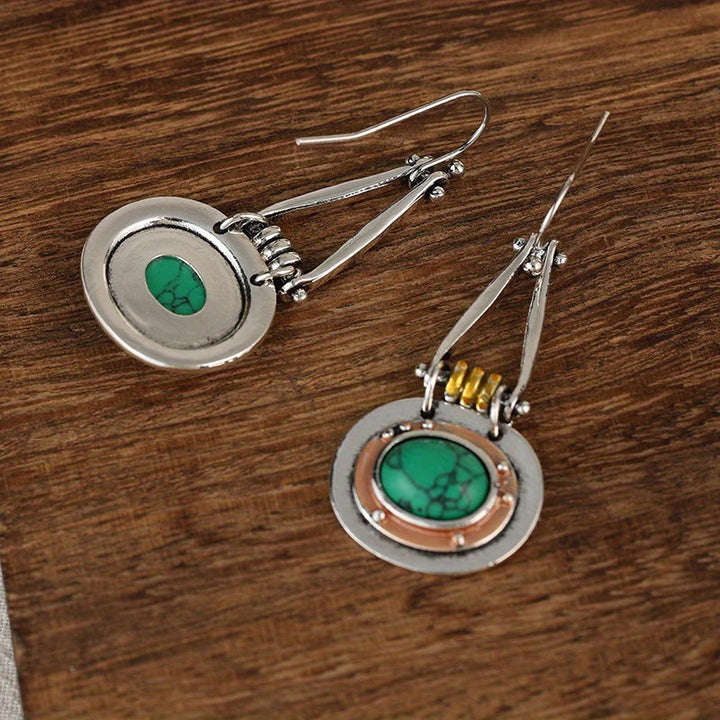 Pendientes artesanales colgantes de metal mixto con turquesa