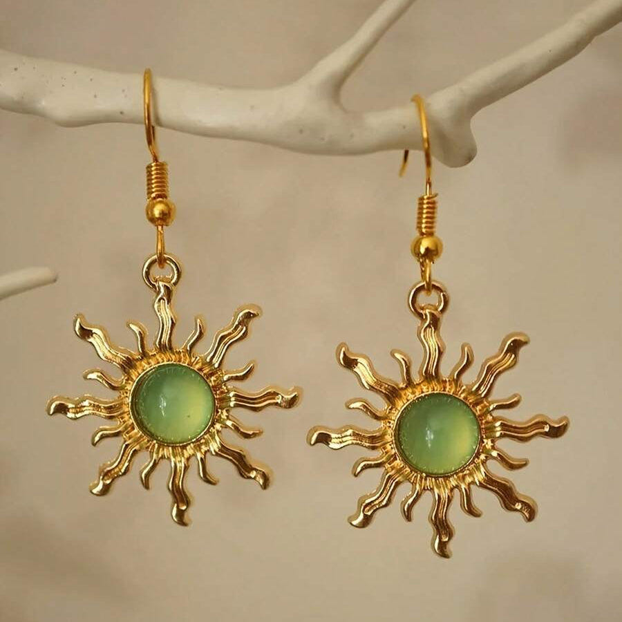 Pendiente colgante acrílico dorado con girasol barroco, estilo bohemio