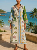 Sandra | Vestido chemise midi de sarja estampada com cinto